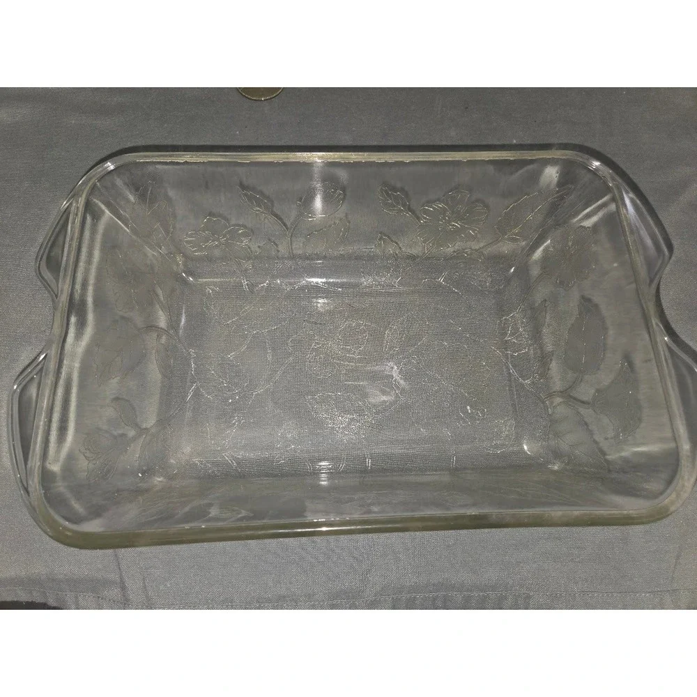 1940's Glassbake Loaf Pan Mckee Glass Ovenware Sears Roebuck Flamex Hibiscus